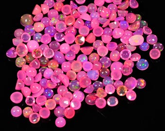 Ethiopian Pink Opal Cabochons: Multi Fire Welo Opal Stones (15.10 Ct Lot, 3-2mm)