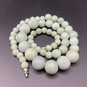 Natural Burma Jade Necklace | 19 Inch Graduated Beaded Necklace | 85g Burmese Jadeite | Genuine Grade A Green Jade Jewelry | Gift for Her