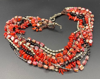 Rote Koralle Muschel Perle Perlen Halskette | Statement Boho Schmuck