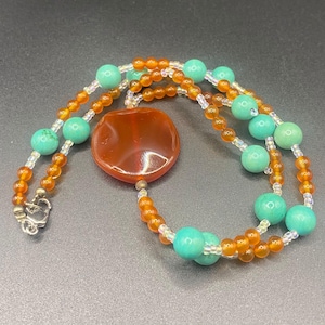 Handmade Agate & Turquoise Beaded Necklace | 16&quot; Gemstone Jewelry | Boho Statement Bead Necklace | Gift for Her