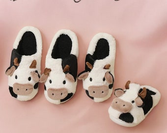 Cute Animal Slipper For Women Girls Kawaii Fluffy Cozy Milk Cow Winter Warm Slides Slippers Woman, Comfy Slippers, Warm Shoes, gift for her