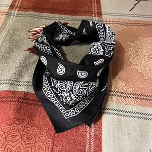 Black Paisley Cotton Bandana: Unisex Boho Head Wrap Scarf
