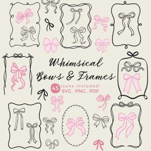 Pink Bow Frames SVG Bundle: Coquette Ribbon Clipart for Invitations (Digital Download)