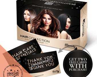 Hair Extension Mailer Box Packaging Design in Beige & Black, Freebies Included (CORJL 10x8x4 Digital Download)
