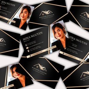 Modern Professional Photo Real Estate Agent 3.5x2 Business Card | 2 Color Sets Black & White | Realtor Agent | Printable Instant Download