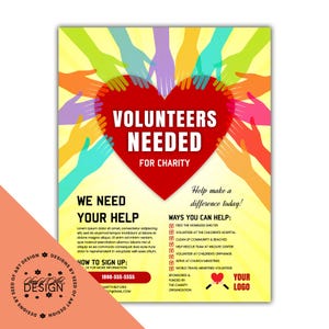 Volunteer Flyer Template: Colorful Hands & Heart Charity Ad (CORJL 8.5x11 Printable Template)