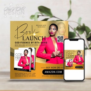 EDITABLE Black & Gold Professional Book Launch Release Marketing Template | Signing | Author | Business | Corjl Instant Download