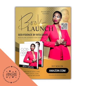 Editable Book Launch Flyer: Black and Gold Author Event Template (CORJL Instant Download 8.5x11)