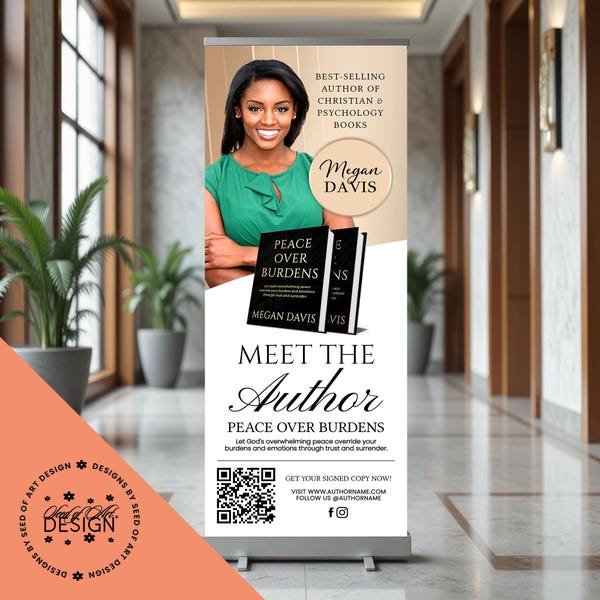 Meet The Author Retractable Banner: Neutral Book Launch Sign (CORJL Digital Download 33"x84")