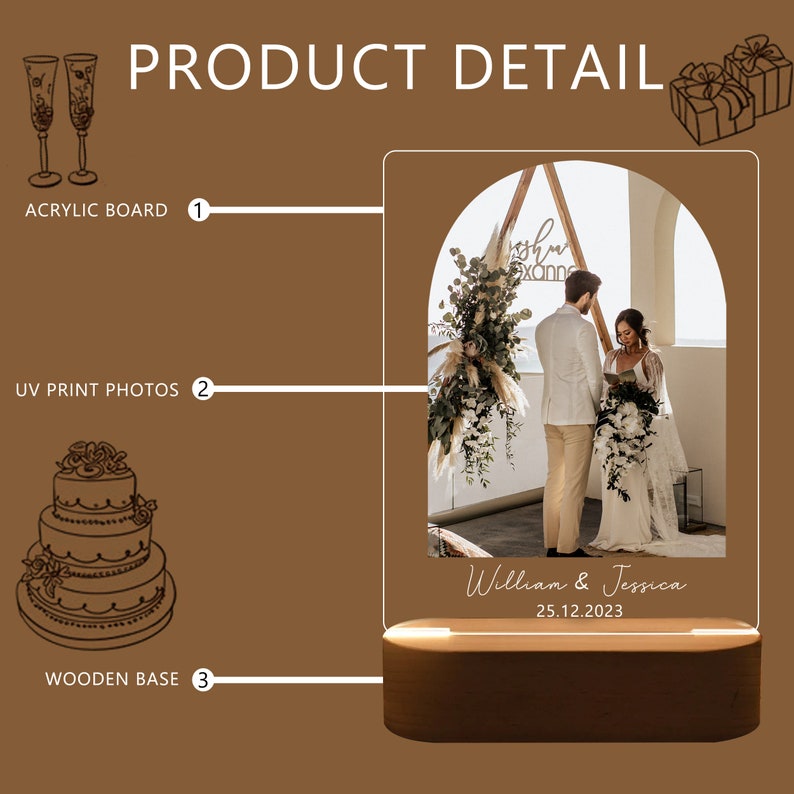Custom Photo Wedding LED Light,newly Engaged Gifts,anniversary Plaque