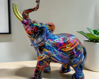 Estatua de elefante de resina vibrante, escultura animal moderna, Lucky Home Decor UK