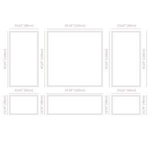 May include: A diagram showing the different sizes of a rectangular frame. The frame is 47.24 inches by 120 centimeters, 23.62 inches by 60 centimeters, and 15.74 inches by 40 centimeters.
