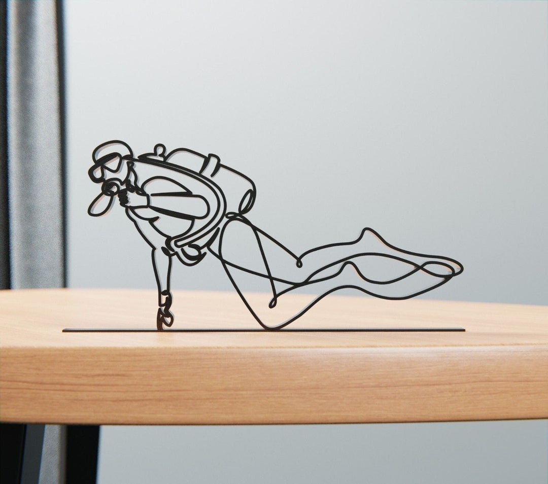 Scuba Diver, Minimalist Art Sculpture, Underwater Diving Customized