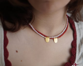 Red Coral Necklace: Handmade 24K Gold-Plated Silver Pendant