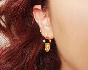 Gold Plated Silver &quot;Hands on Hips&quot; Earrings: Turkish Red String Jewelry