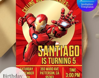 Iron Man Birthday Invitation | Editable Canva Template | Superhero Party Digital Download