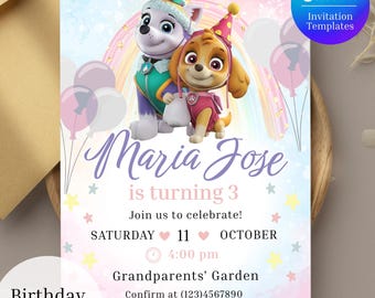 Paw Patrol Skye and Everest Invitation | Editable Canva Template | Superhero Party Digital Download