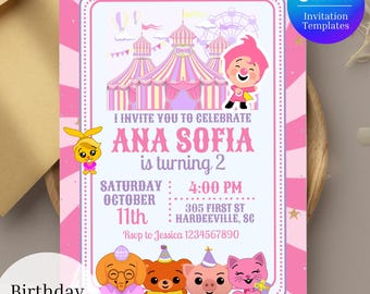 Plim plim Pink Girl Invitation – Editable Canva Template – Instant Download