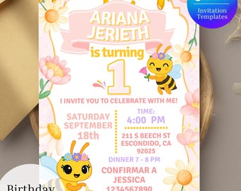 Baby Bee Plim Plim Invitation – Editable Canva Template – Instant Download