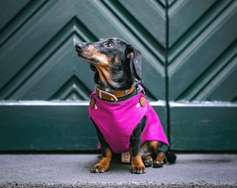 Pinker wasserabweisender Dackel Regen Hundemantel mit Unterbauchschutz in allen 3 Teckel Größen schnell trocknend pflegeleicht Naturmaterial