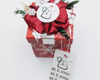 Prewrapped Gift Box Snowman 4.5x4.5x2.5