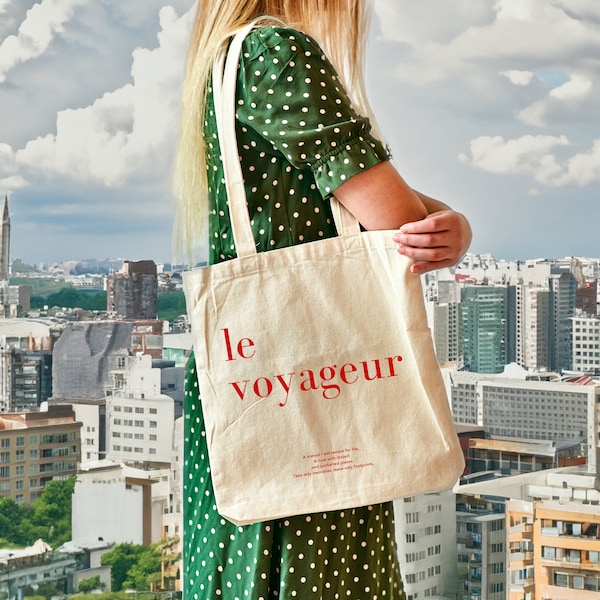 Tote bag | Sac d'épaule | 100 % coton | Sac d'épicerie | Shopping bag | Accessoires | Quote bag | Graphic print | Le voyageur |