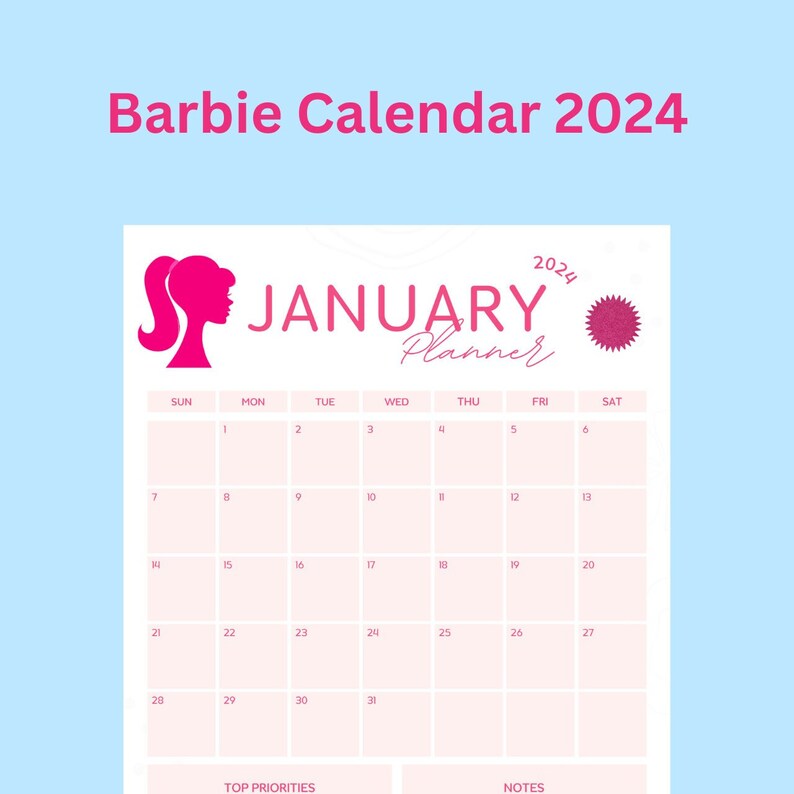 Barbie Calendar 2024 Printable to Do Simple Tasks List Etsy Australia