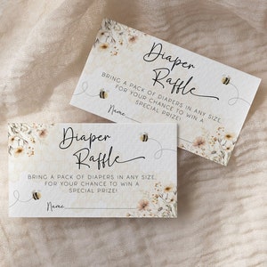 Honey Bee Baby Shower Diaper Raffle Card, A Little Honey Is On The Way Shower Editable Bundle Items Gender Neutral Printable Ticket Template