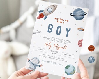Space Baby Shower Invitation | Houston We Have A Boy Astronaut Theme Sprinkle | Digital Template