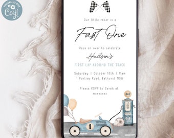Fast One Birthday Evite | Editable First Lap Around The Track Theme Invite | Digital Template