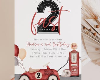 Two Fast Birthday Invitation | Red Race Car Theme 2nd Birthday Printable Invite | Digital Download