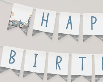 Editable Racing Birthday Banner | ANY AGE Blue Car Theme Sign | Digital Template