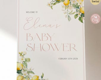Lemon Baby Shower Welcome Sign | Editable Pink Citrus Theme | Digital Download