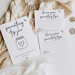 Minimalist Parenting Tips Baby Shower Game Template, Fully Editable Modern Baby Shower Advice Cards Parenting Tip Jar Baby Game Bundle