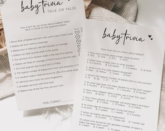 Minimalist Baby Trivia Card | Fully Editable Modern Baby Shower Game | Digital Template