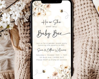 Honey Bee Gender Reveal Evite | Editable What Will Baby Bee Text Invite | Digital Template