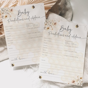 Bee Baby Shower Predictions And Advice Card, Fully Editable Shower Game A Little Honey Is On The Way Decor For Parents To Bee or Mom To Bee
