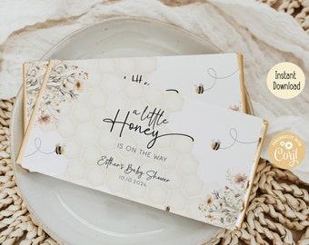 Editable Bee Baby Shower Chocolate Bar Wrapper | A Little Honey On The Way Theme | Digital Template