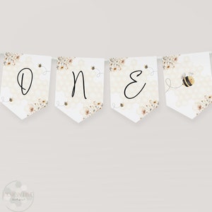 Editable 1st Bee Day Highchair Banner Sweet As Can Bee First Birthday ONE High Chair Decoration Little Honey Neutral Girl Printable Template