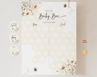 Editable Honey Bee Gender Reveal Voting Sign | What Will Baby Bee Theme | Digital Template