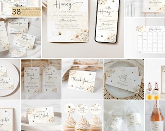 Editable A Little Honey Is On The Way Invitation Bundle | Neutral Bee Baby Shower | Digital Template