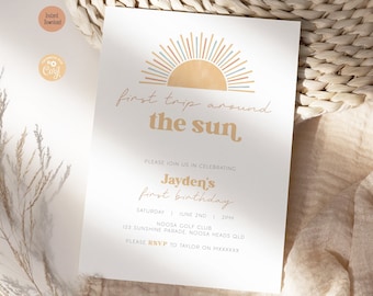 First Trip Around the Sun Birthday Invitation | Sunshine 1st Birthday Theme | Digital Template