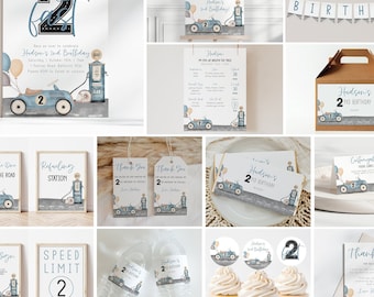 Two Fast Birthday Invitation Bundle | Blue Racecar Theme 2nd Birthday Party Invite | Digital Template