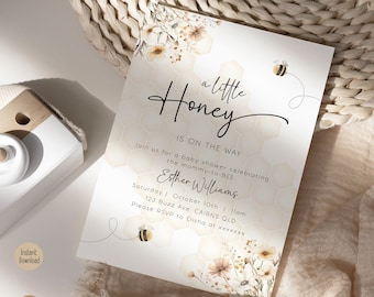 Honey Bee Baby Shower Invitation | Editable Gender Neutral Honeycomb Theme Sprinkle Invite | Digital Template