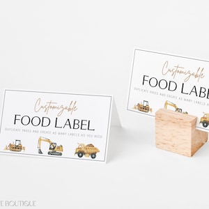 Editable Construction Birthday Food Label Template, Minimalist Can You Dig It Birthday Place Card Bundle Printable Dump Truck Digger Decor