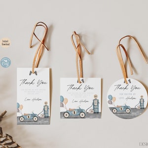 Editable Racing Party Favor Tags Bundle, Fast One Birthday Party Favor Decor Boy Blue Race Car 1st Birthday Printable Sticker Label Template