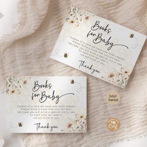 Honey Bee Baby Shower Books for Baby Card, A Little Honey Is On The Way Baby Shower Bundle Items Gender Neutral Wild Flower Printable Ticket
