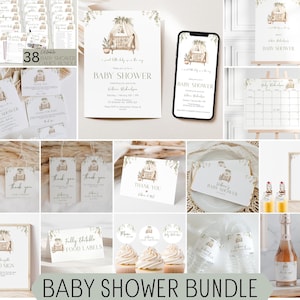 Minimalist Baby On The Way Baby Shower Invitation Bundle, Gender Neutral Boho Greenery Baby Shower Invite Simple Nursery Printable Template