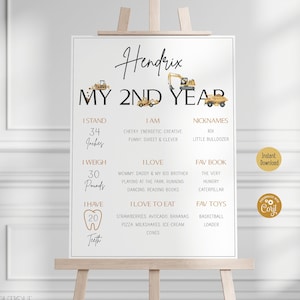 Bearbeitbare Konstruktion 2. Geburtstag Meilensteintafel, Minimalistisch Können Sie Es Party Zweit Geburtstagsplakat Dump Truck Bagger Geburtstagsschild graben