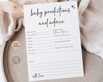 Minimalist Baby Predictions and Advice Baby Shower Game, Fully Editable Modern Baby Shower Game Card Baby Game Bundle